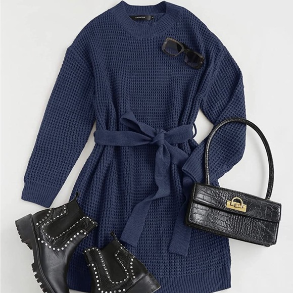 Amazon Zesica Waffle Knit Tie Sweater Dress Size: Small - Picture 5 of 13